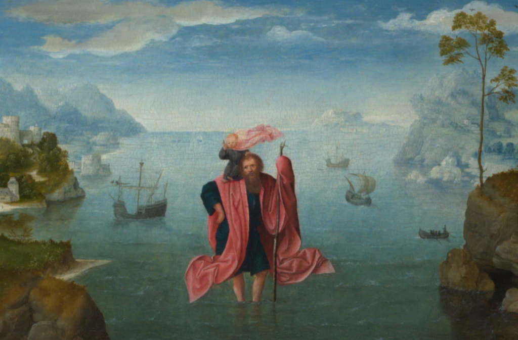 Западная картина с сюжетом о Христе и святом Христофоре