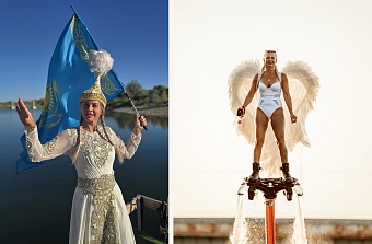 «Водная стихия - моя любовь» - казахстанка покорила полетом на Flyboard в национальном костюме